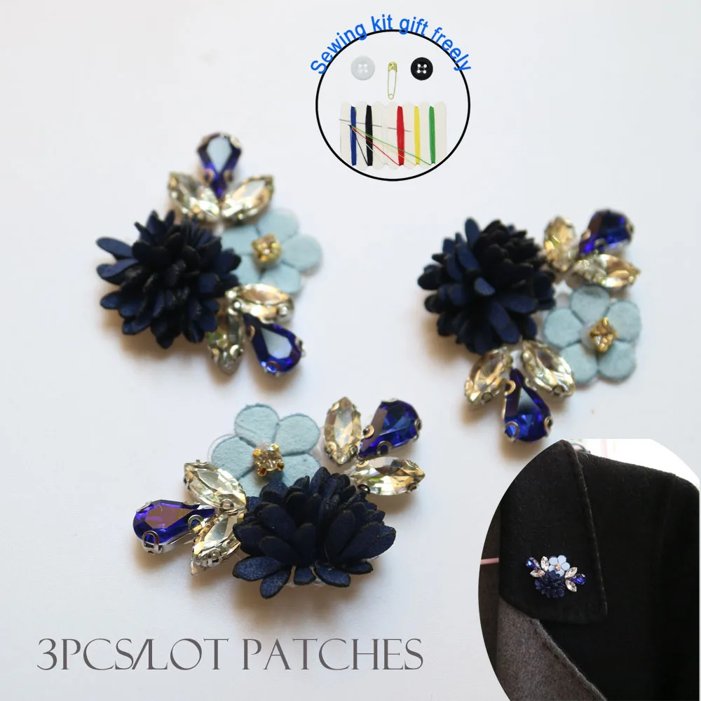 3pcs/lot flower beaded appliques patches for clothing DIY iron on rhinestone Embroidery parches bordados para ropa | Дом и сад