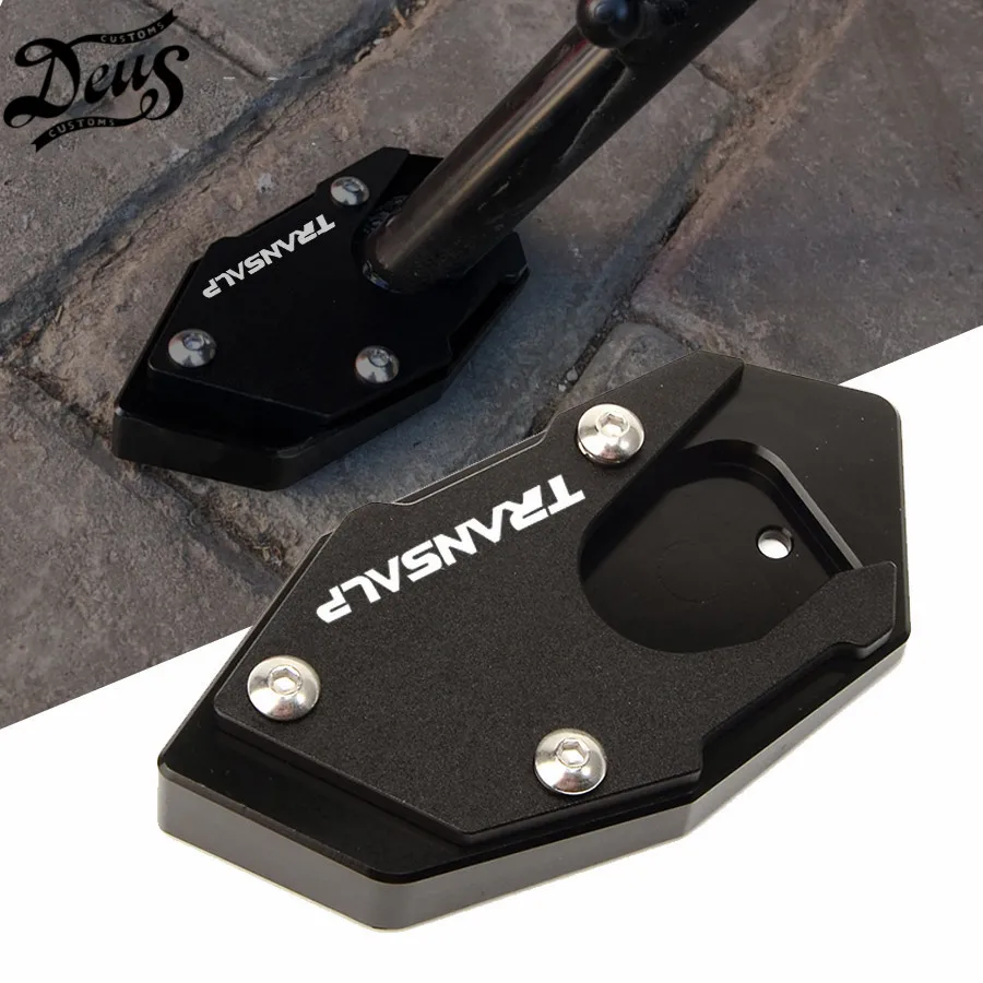 

CNC Aluminum Motorcycle LOGO TRANSALP Side Stand Pad Enlargement Plate Kickstand Extension For Honda XLV 600 650 700 TRANSALP