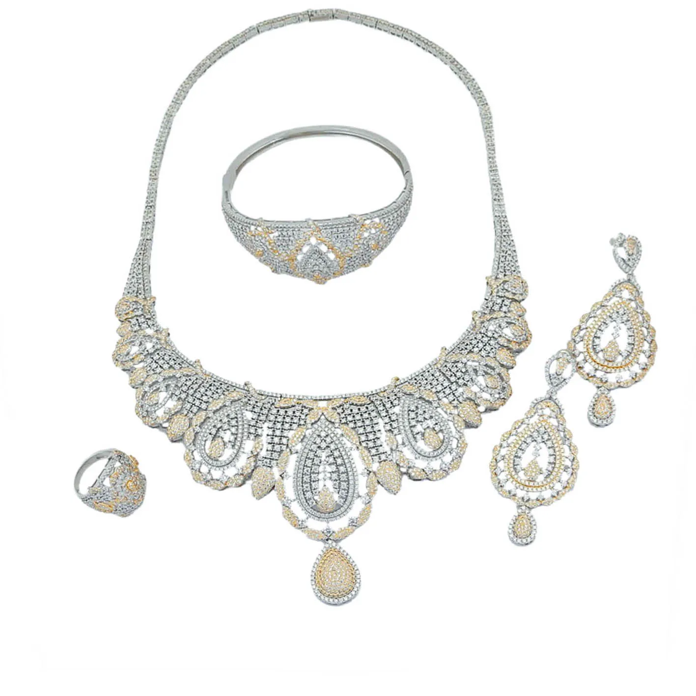 ?? Yulaili-女性のためのキュービックジルコニアジュエリーセット,イヤリングとネックレス,4個