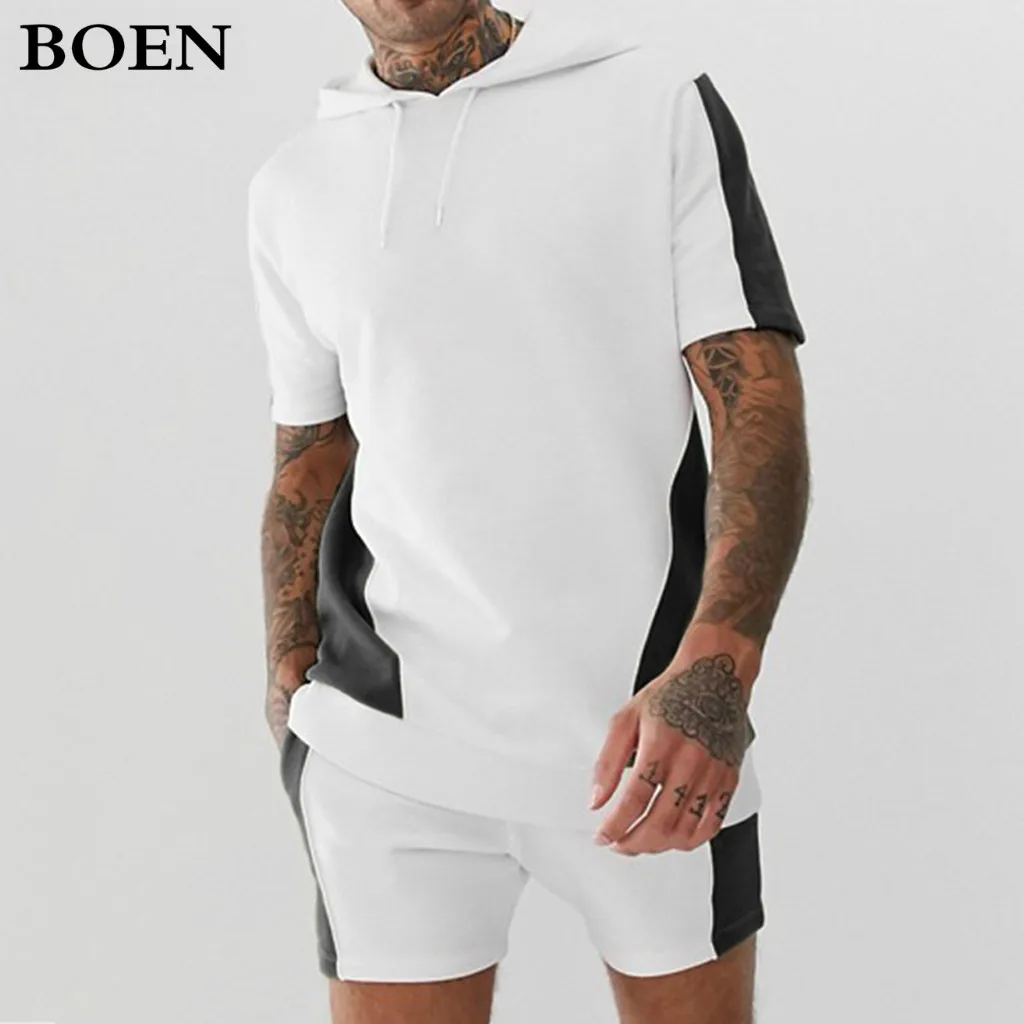 Летние мужские комплекты Спортивная одежда с капюшоном мужская мода 2020 футболки