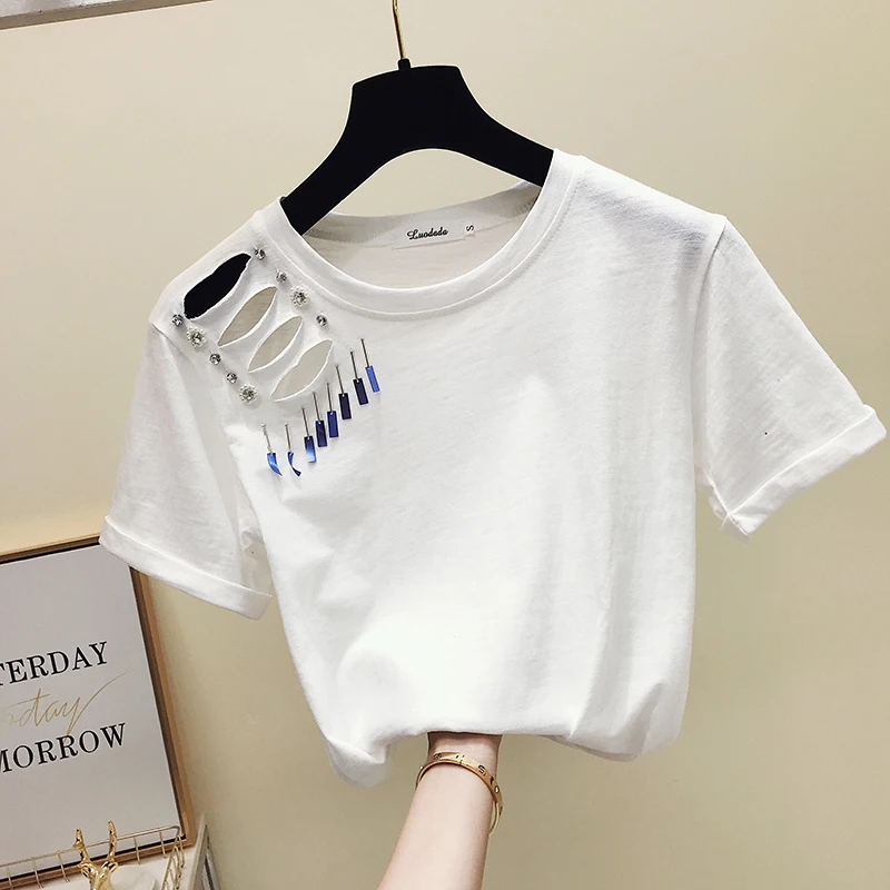 

Short Sleeve Women New Basic Shirts Loose Korean Summer Simple Solid Color Slub Cotton T Shirt Women Top