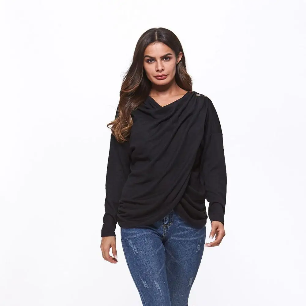 Однотонная женская футболка с отворотом уникальная плиссированная строчка