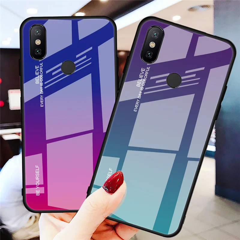 Чехол из закаленного стекла с градиентом для Xiao mi 8 A2 Lite A1 Pocophone F1 6 чехол телефона