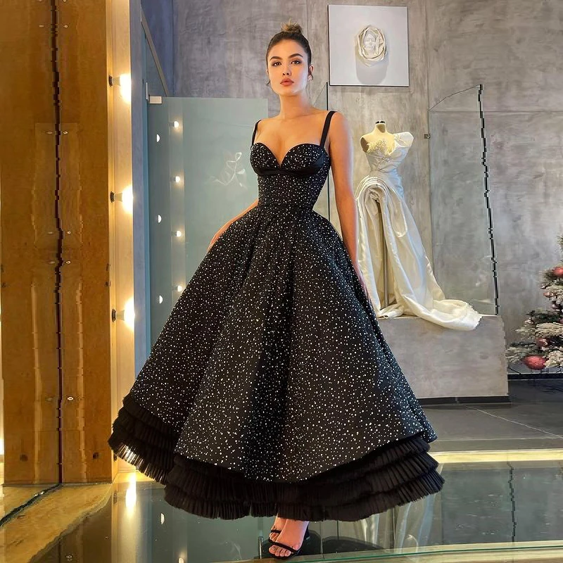 

Новые черные великолепные элегантные вечерние платья без рукавов, плиссированные трапециевидные женские платья для выпускного вечера, инд...