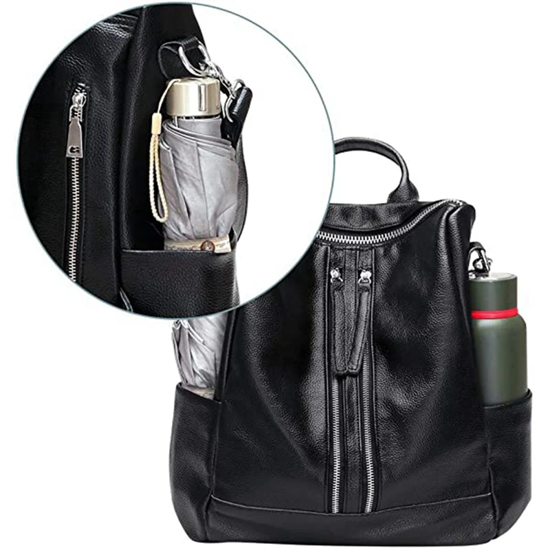 

Double Zipper Leather Backpack Leisure Travel Backpack Shoulder Bag Large Capacity Leather Female Bag