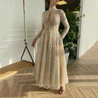 UZN A-Line платье для выпускного вечера бокал для шампанского, с высоким воротником, одежда с длинным рукавом и блестящим кружевным верхом; Вечеринка Саудовская Аравия праздновать платье по индивидуальному заказу