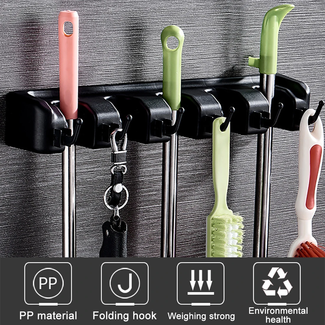 

Стеллаж для хранения, органайзер для швабры, настенный держатель для щетки, метлы, вешалка для дома, ванной комнаты, подвесные крючки для тру...