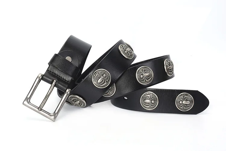 

Free Shipping,Luxury 100% natural cow leather buckle belt.genuine leather fashion spider rivet belts,self-defense tool.