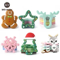 lets make 1pc food grade silicone teether rodent pendant christmas gift gingerbread man snowflake christmas tree elk deer