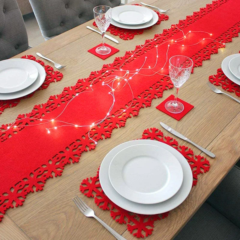 

New Snowflake Placemat Xmas Coaster Gift For Home Christmas Decor Felt Cloth Table Mat Insulation Cup Pad Kitchen Accessories