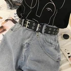 Ремень с металлической пряжкой Женский, модный кожаный ковбойский пояс в стиле панк-рок, регулируемый, с двумя или одинарными люверсами, готический