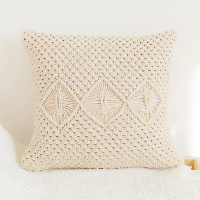 

Cushion Covers 100% Cotton Linen Macrame Hand-woven Thread Pillow Covers Geometry Bohemia Style Pillowcase Home Decor 45*45cm
