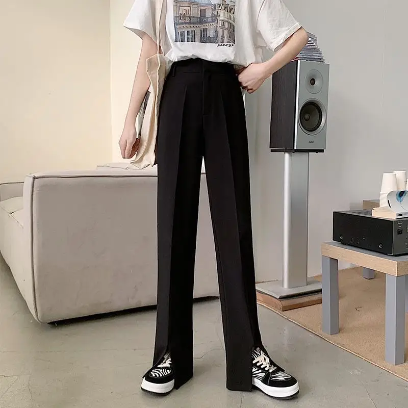 

Lady Black Blazer Trousers Split Wide Leg Pants Women's High Waist Drape Spring Summer 2021 New Casual Mopping Flared Suit Pants