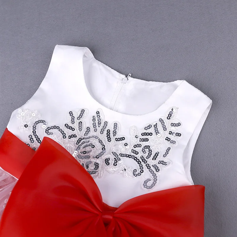 Детское платье принцессы с блестками для девочек бантом выступления на сцене