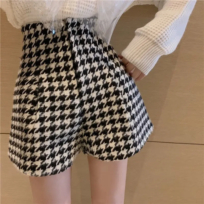 

Houndstooth Wool Shorts Female 2021 New Autumn and Winter Small Fragrance Female Socialite Wind Small Fresh