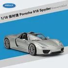 Модель спортивного автомобиля Welly 1: 18 Porsche 918 Spyder, модель автомобиля из сплава, игрушечный подарок