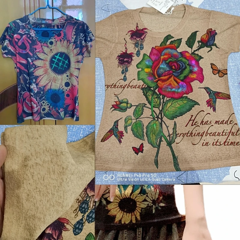 

Kintted T Shirt For Women Thin Tops Vintage Summer O Neck Soft Ladies T-shirts Comfortable Tees 15kinds Of Digtal Printing