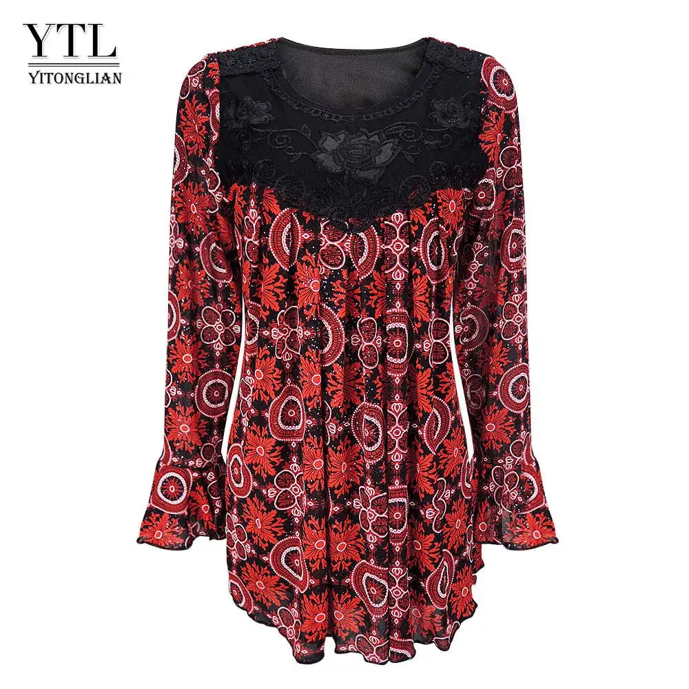 YTL женская элегантная свободная туника с цветочным принтом большого размера топ