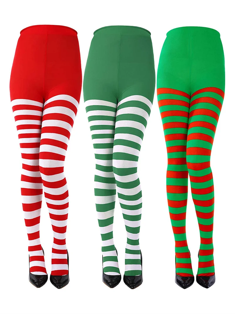 

hirigin Christmas Leggings Autumn Winter Festival Legging Plus Size Women 3D Striped Sexy High Waist Skinny Pants XMAS 2021 New