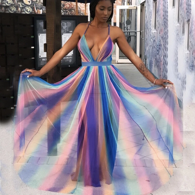 Женское шифоновое платье-макси без рукавов длинное пляжное платье с открытой