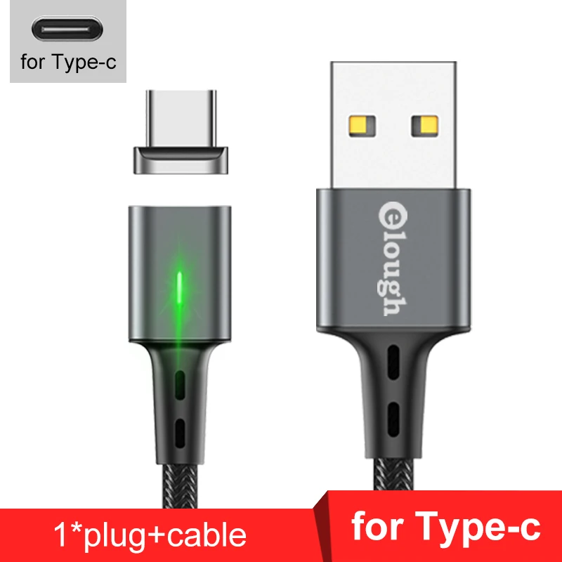 gray for type-c Elough Магнитный зарядный кабель для iphone кабель Micro usb type c кабель для HUAWEI P30 Магнитный кабель быстрое зарядное устройство USB C провод для передачи данных - Цвет: gray for type-c
