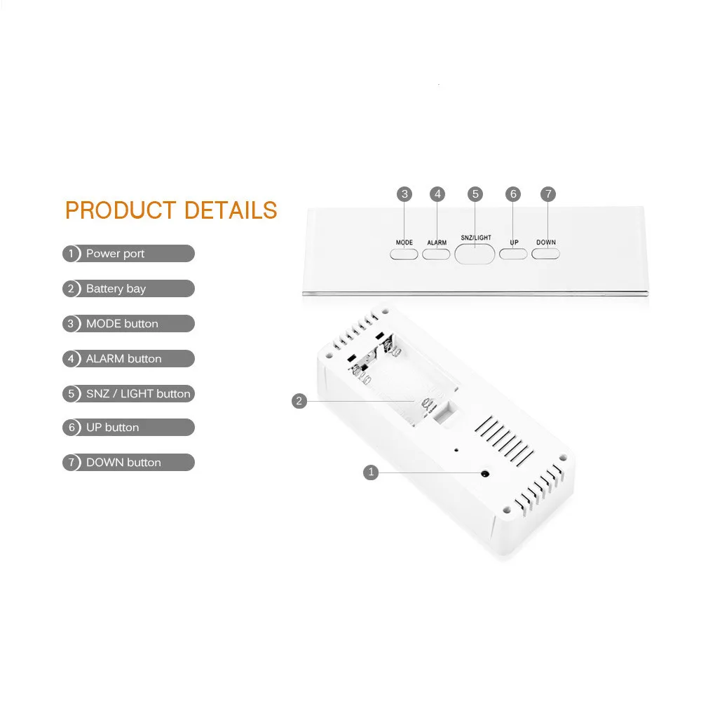 

LED Mirror Alarm Clock Digital Snooze Table Clock Wake Up Light Electronic Large Time Temperature Display Home Decoration Clock