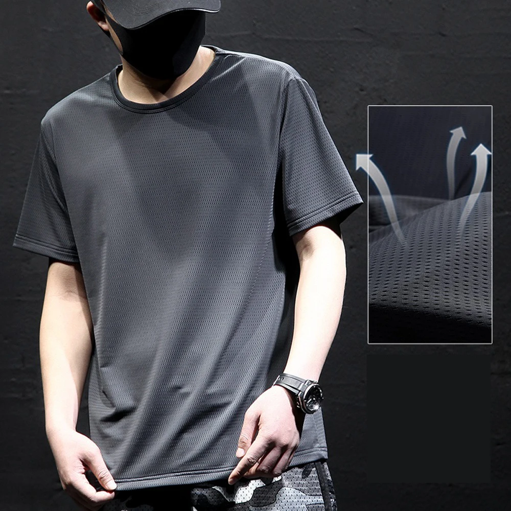 

Thin Ice Silk Mesh T-Shirt Summer New Loose Short-Sleeved Large Size Men's Sweatshirt