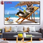 Алмазная 5D Вышивка сделай сам в подарок, алмазная живопись, Пляжная рыбалка, кот, вышивка крестиком, квадратные стразы, мозаичное украшение