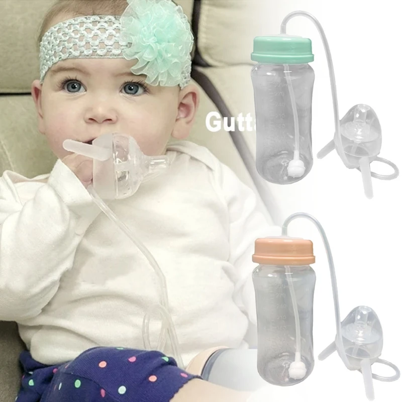 

Самокормящаяся детская бутылка 300 мл с длинной трубой без рук, имитация молока, бутылочка для отлучения, Противоколиковая система кормления