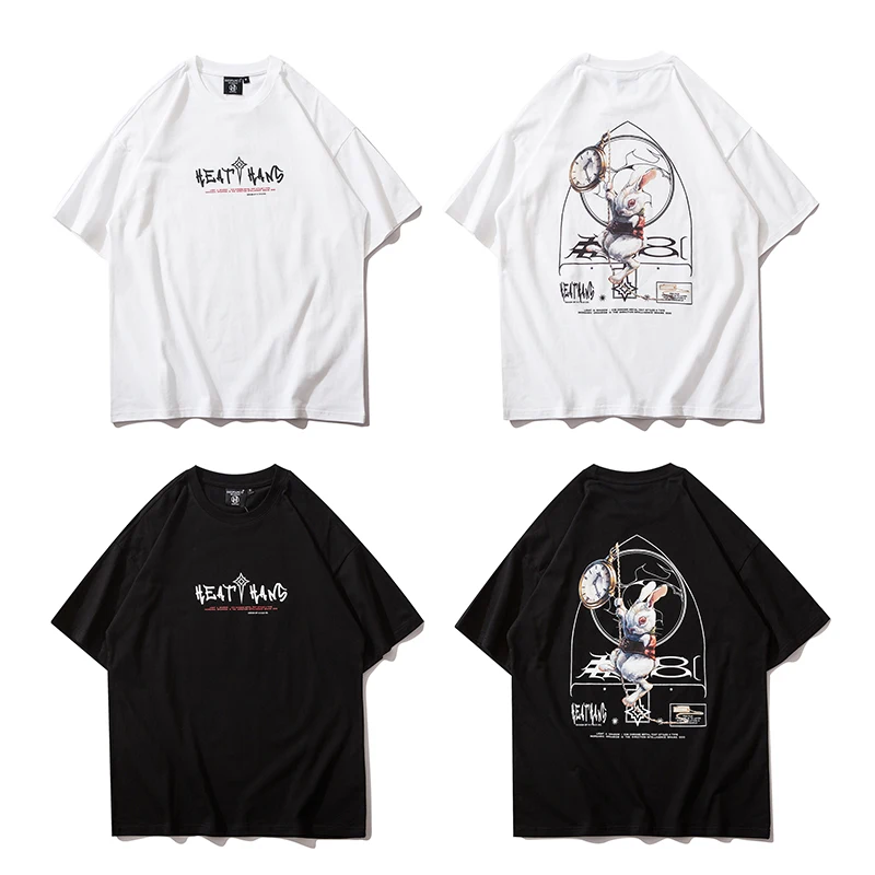 

Short Sleeved Spoof Rabbit Print Men T-shirt Oversize Black Cotton Tshirts Male Summer Fun Creative Hipster Animal T-shirt Sport