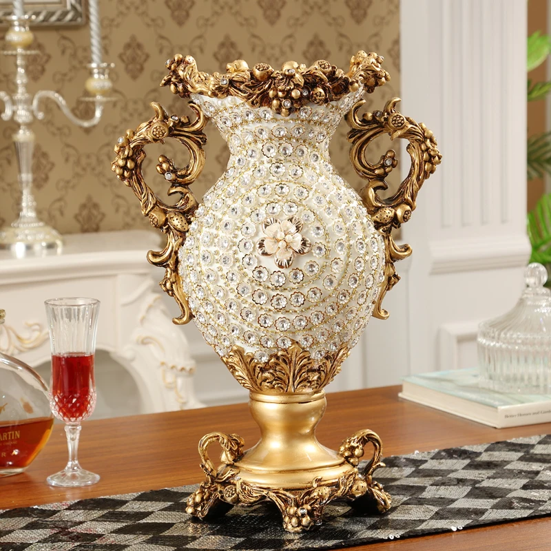 European Palace Luxury Diamond Large Resin Vase Figurines Home Decoration Crafts Hotel Retro Artificial Flower Arrangement Art | Дом и сад
