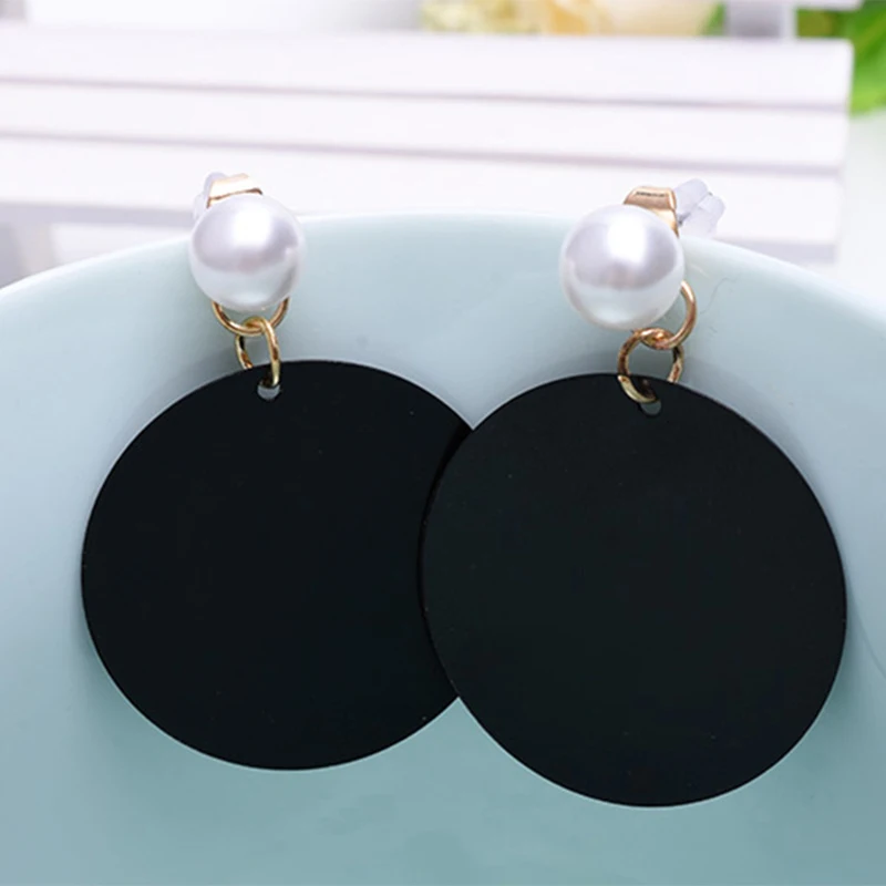 

European American Fashion Women's Wild Long Earrings Personality Black Round Pearl Simple Style Ear Pendant Jewelry Accessories