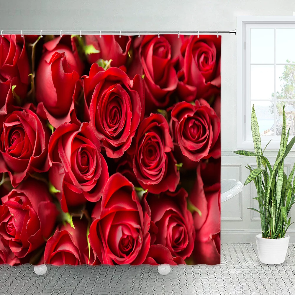 Занавеска для душа с леопардовым принтом красная роза дикие животные леопард