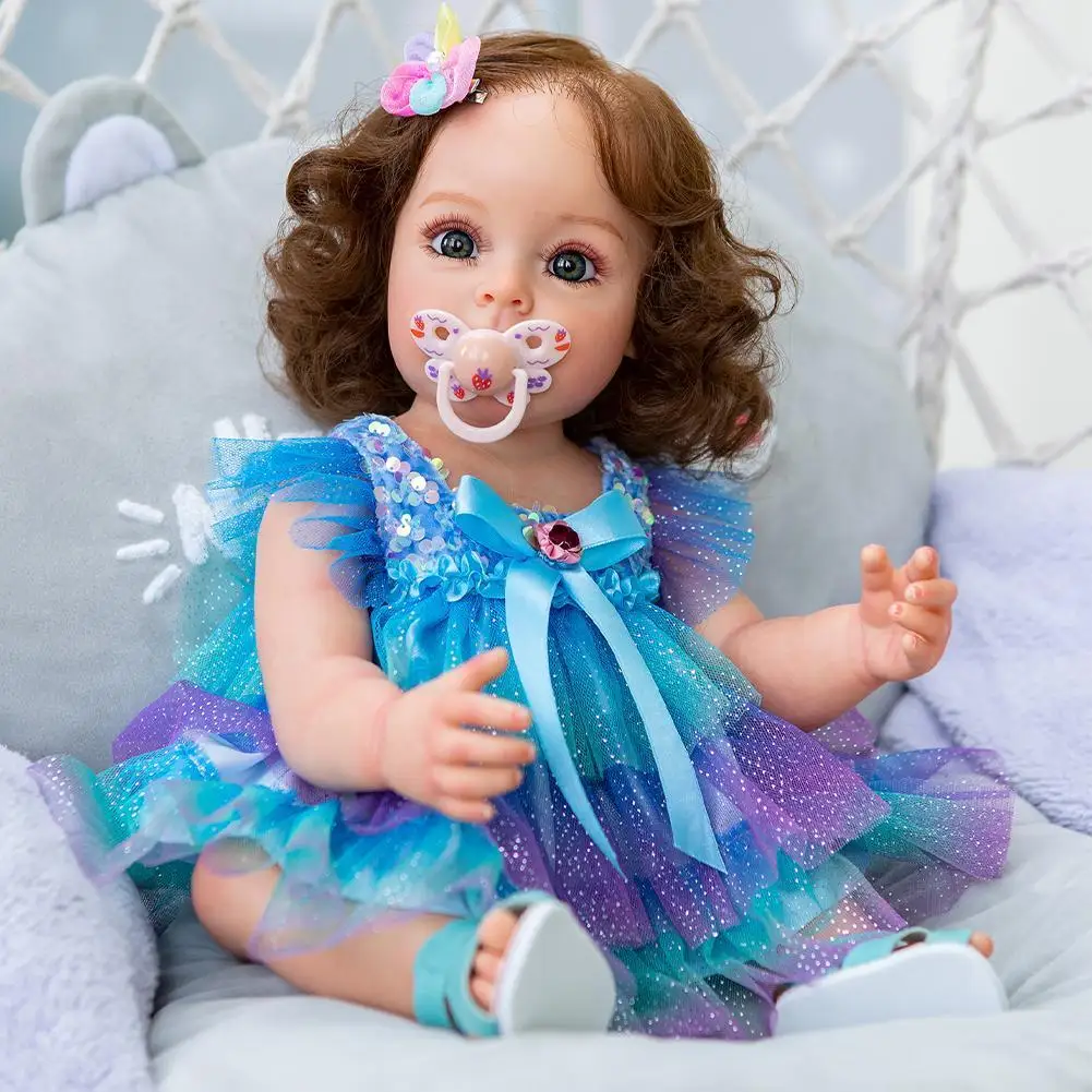 

55CM Reborn Toddler Girl Sue-Sue FUll body Silicone Princess Hand-detailed Paiting Rooted Hair waterproof Toy for Girls