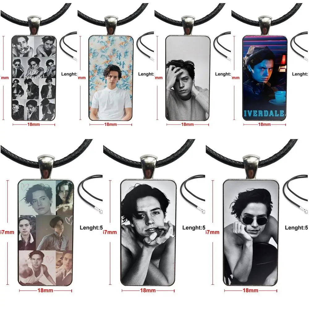 Tv Riverdale Cole Sprouse For Christmas Gift Glass Pendant Necklace Handmade Half Pendant Rectangle Necklace