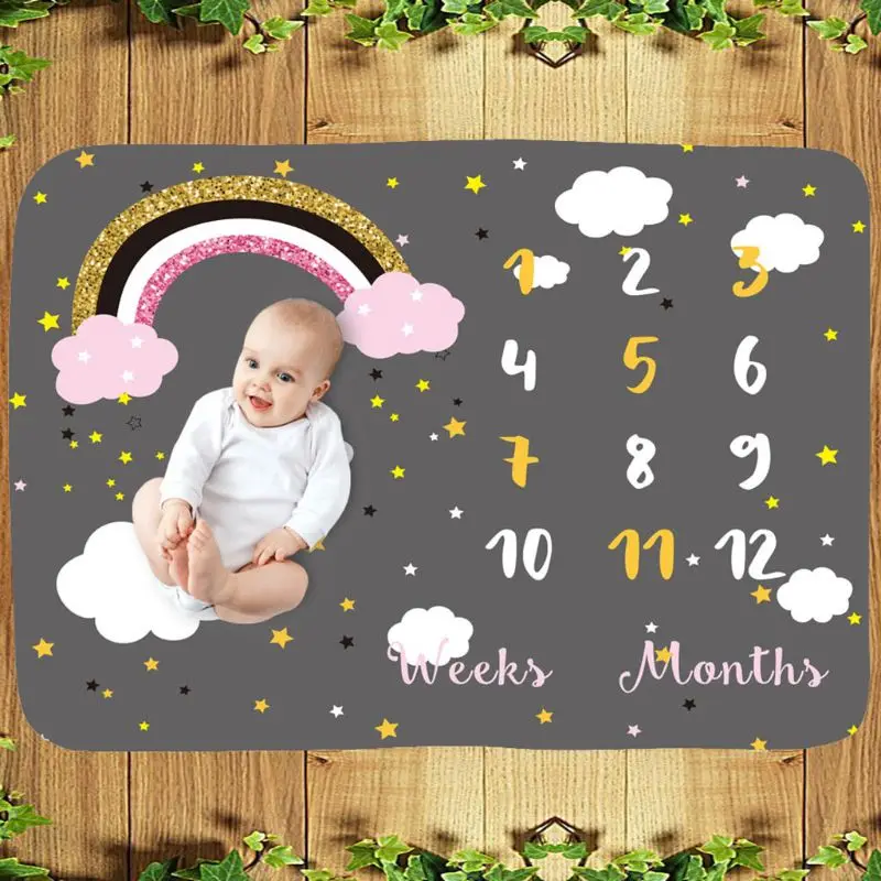 

Baby Milestone Rainbow Blanket Photo Background Cloth Infants Photography Prop D08C