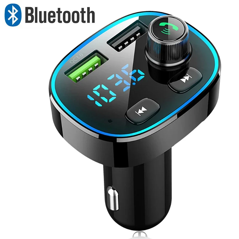 

Konrisa FM Transmitter Bluetooth 5.0 Dual USB Car Charger Wireless Handsfree Car Kit FM Radio Adapter Support TF Card USB Driver