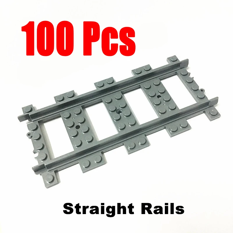 100 Pcs/Lot City Trains Train Track Rail Straight Rails Building Blocks Set Bricks Model Kids Classic Toys For Children Gift MOC