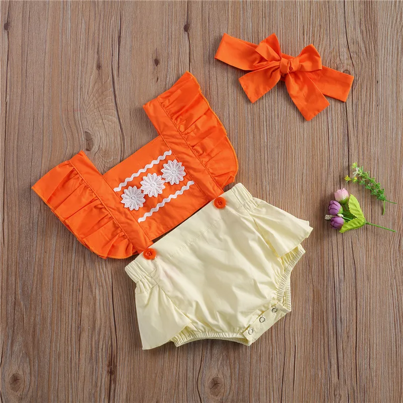 

Sweet Summer Newborn Baby Girls Lovely Rompers Headband Ruffles Sleeveless Flowers Backless Jumpsuits Baby Girls Romper 0-24M