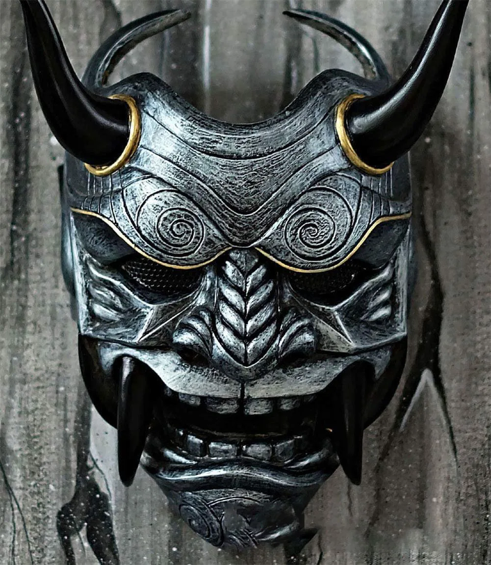 

GAMPORL Latex Mask Japan Prajna Mask Full Face Scary Cosplay Mask Halloween Props Buddhism Hannya Masquerade Helmet Accessories