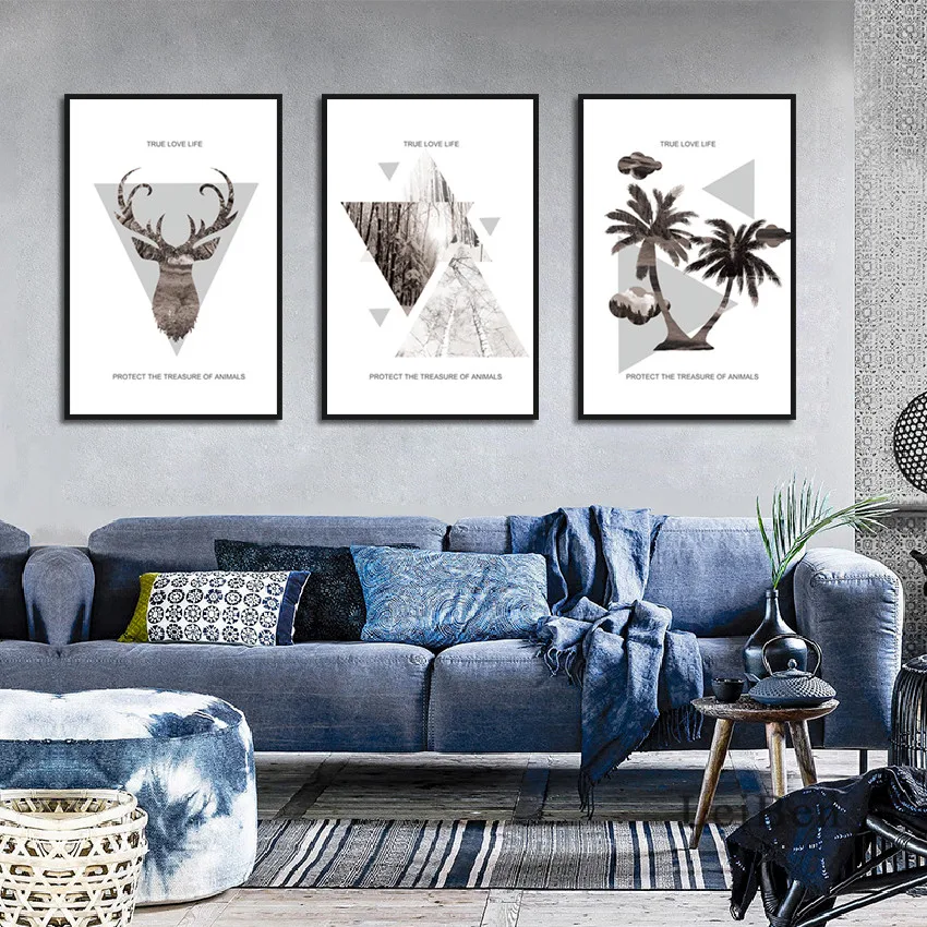

Creative Nordic Minimalist Animal Forest Coconut Tree Silhouette Landscape Picture Wall Art for Living Room Modern Home Decor