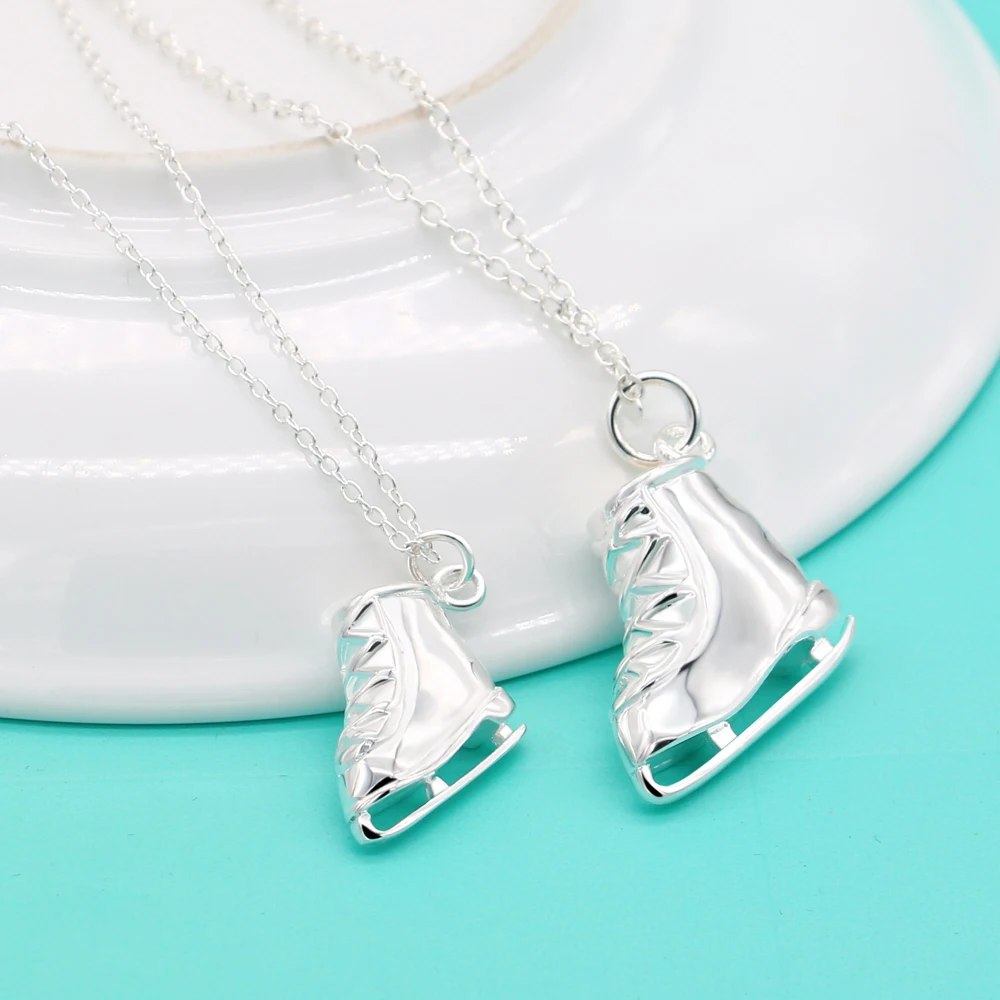 Новейший минимализм подвеска на лыжную обувь подлинный Серебряный цвет ожерелье