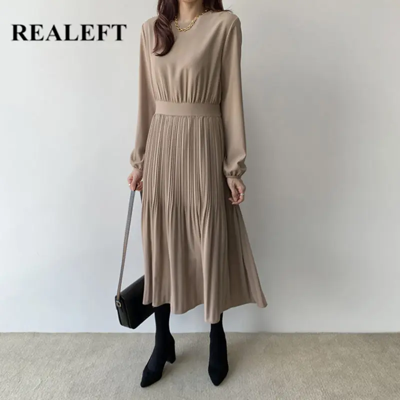 Женское плиссированное платье REALEFT повседневное Длинное свободное в Корейском