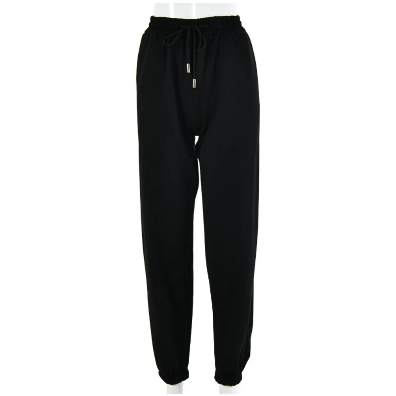 

Spring Autumn Women's Lace-up Pants, High-Waist Trousers, Solid Color Casual Loose Slimming Wear Pockets Bottoms