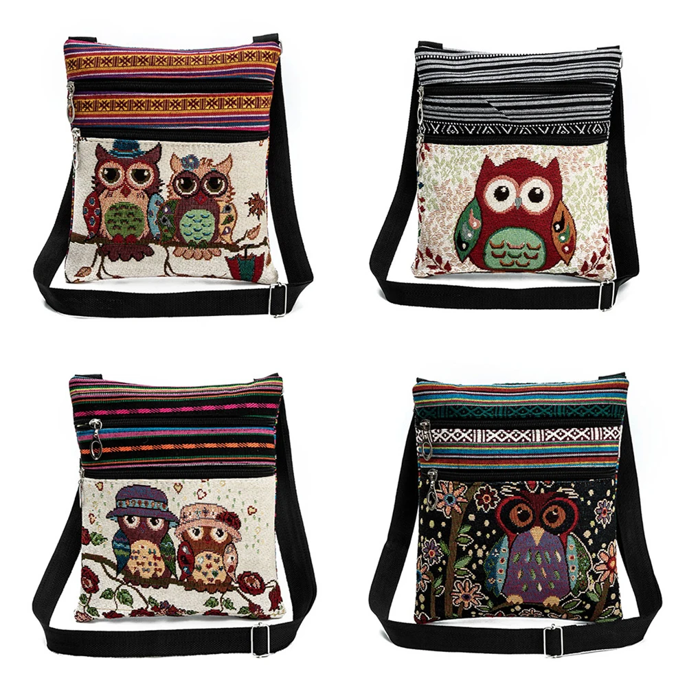 

Vintage Chinese National Style Ethnic Shoulder Bag Women Mini Handbag Owl Diagonal Embroidery Tote Lady Messenger Cross Body Bag