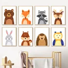 Настенная Картина на холсте с животными, мультяшный медведь, лиса, причудливая сова, олень, скандинавские постеры и принты, настенные картины для декора детской комнаты