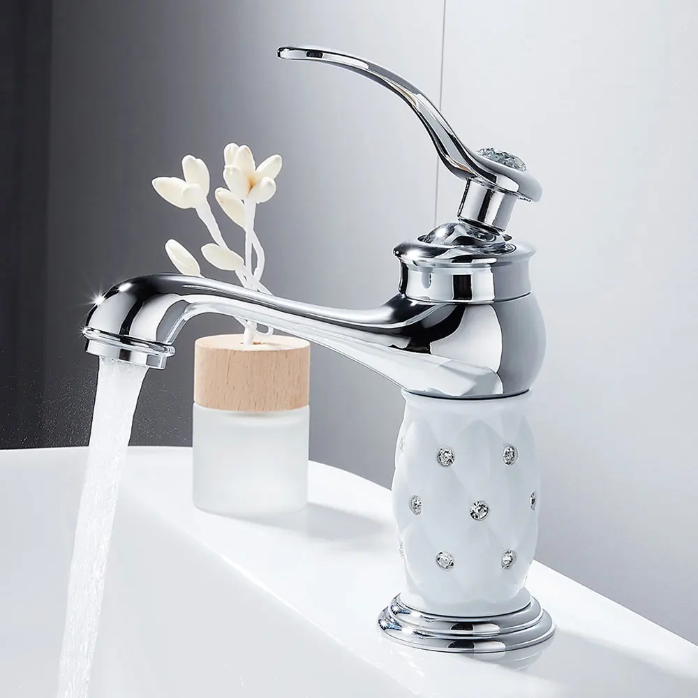 

European Basin Faucet Brass With Diamond Bathroom Faucet Sliver Mixer Tap Single Handle Hot & Cold Washbasin Tap Bathroom Faucet