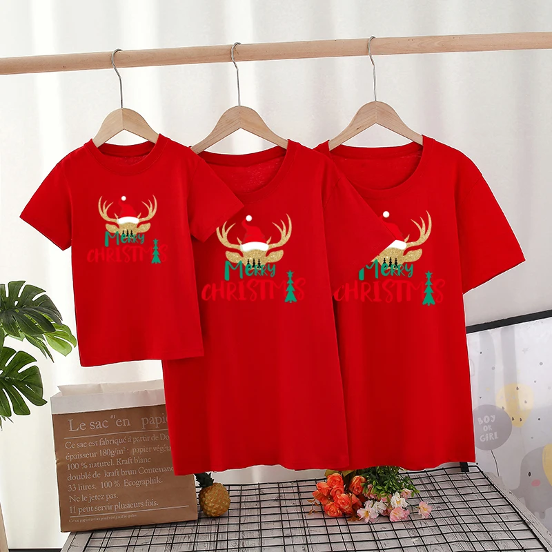 

Family Matching Shirt Party Christmas Deer Print Cartoon Tops Father Mother Son Daughter Matching Clothes Family Look Shirts