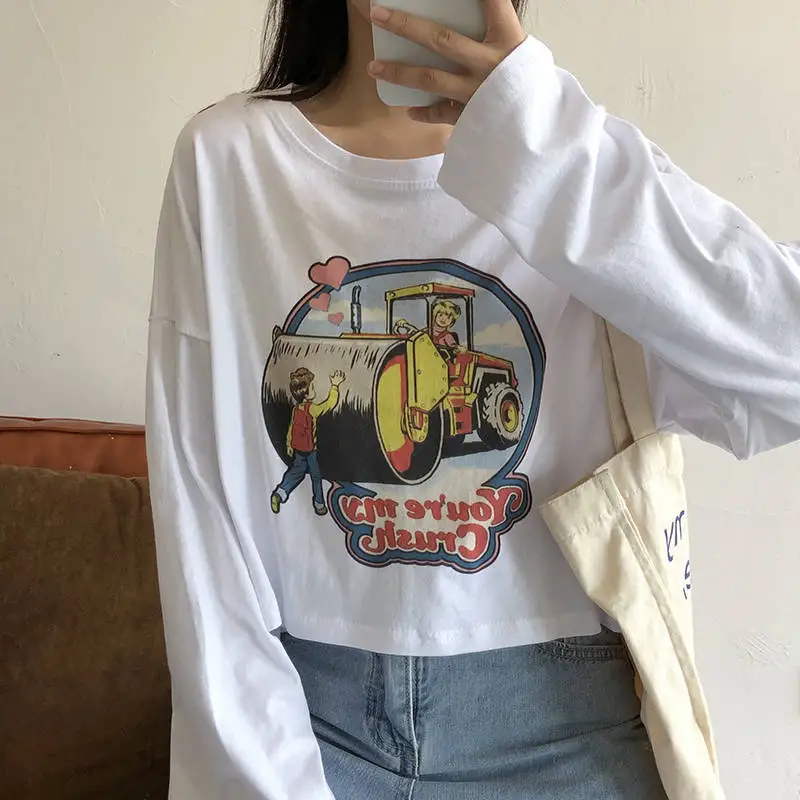 Новая Осенняя Harajuku белая/синяя/зеленая женская короткая футболка с длинным