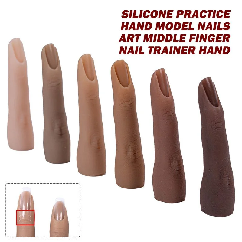

New 1pc Silicone Nail Practice Lifelike Finger Model Display Fake Finger Natural Nail Tips Manicure Tool Bendable Free Shipping